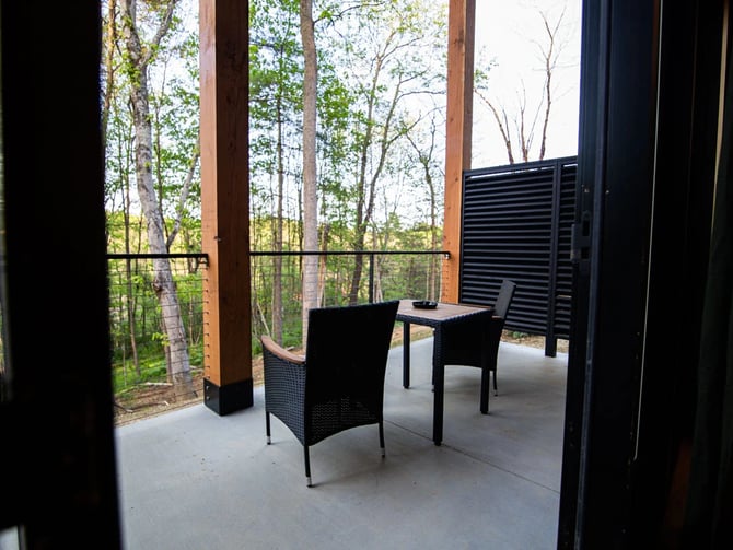 Cabin deck overlooking the Hocking Hills forest